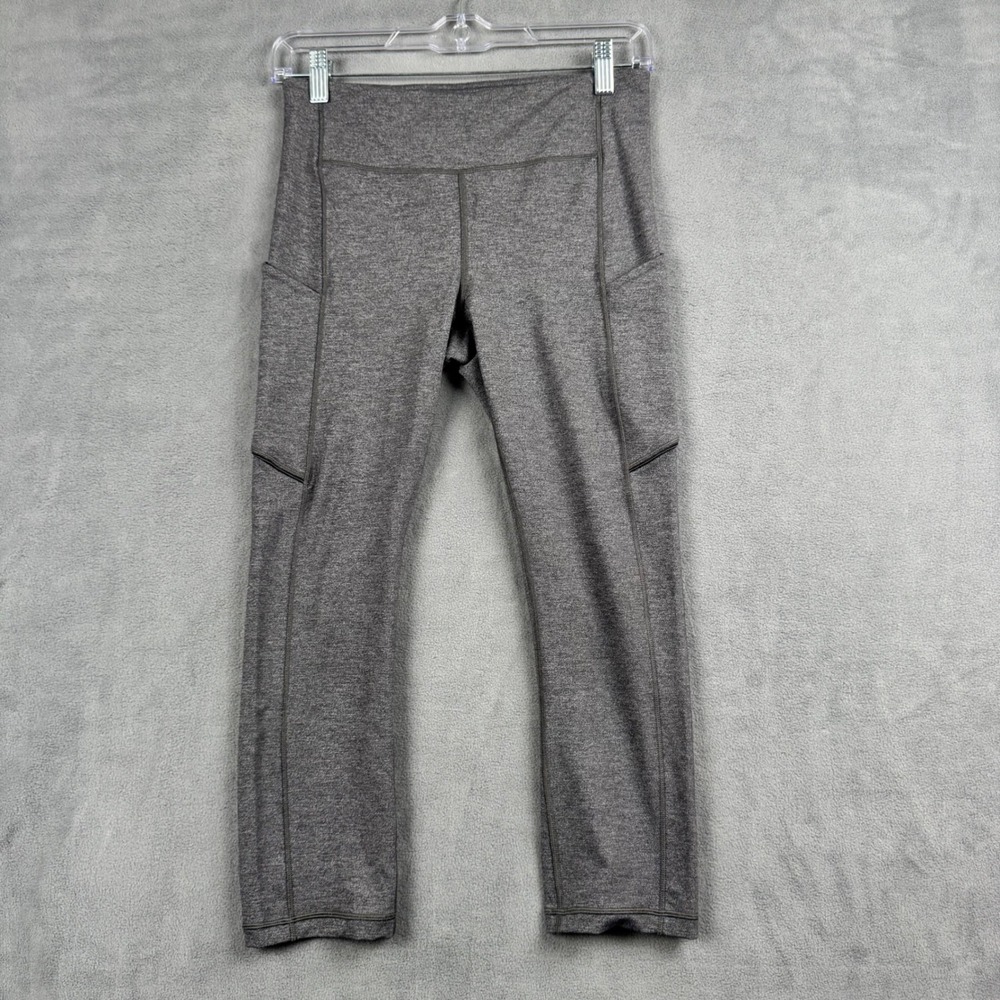 Lululemon‎ Speed Up Crop Leggings Heathered Black Grey Pockets Size 6 High Rise